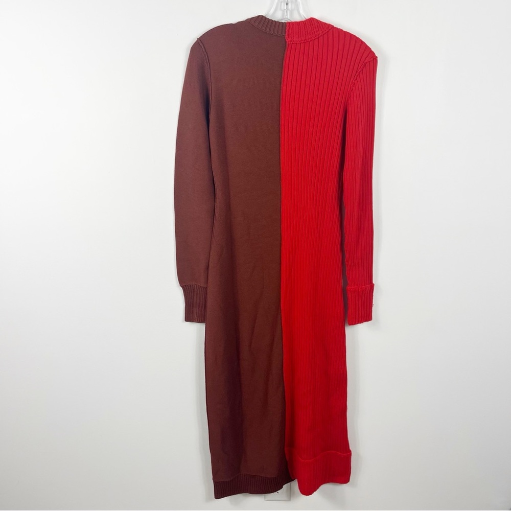 Marina Moscone Patchwork Knit Two Tone Long Sleeve Dress Medium NWT Poppy Brown - Picture 6 of 7